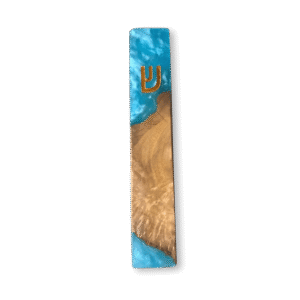 7" Ocean Blue Resin and Olive Wood Mezuzah Case – Contemporary Judaica Gift