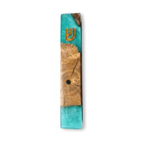 7" Handmade Turquoise Resin and Olive Wood Mezuzah Case –Modern Judaica Doorpost