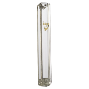 Clear Plastic Mezuzah with Rubber Cork - with Gold Shin